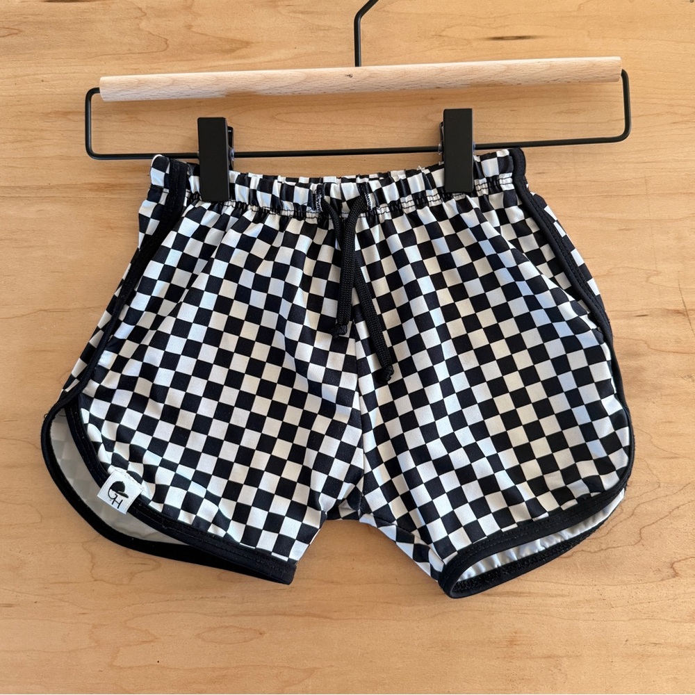 George Hats Black & White Checker Track Swim Shorts 3/4